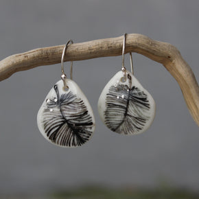 Ceramic Earrings Feather Teardrop