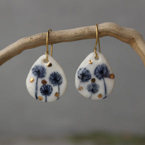 Ceramic Earrings Dandelion Teardrop Gold