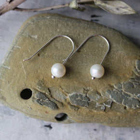 Round Pearl Silver Earrings
