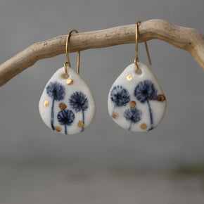 Ceramic Earrings Dandelion Teardrop Gold - Tribe Castlemaine