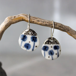 Ceramic Earrings Dandelion Teardrop Silver - Tribe Castlemaine