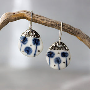 Ceramic Earrings Dandelion Teardrop Silver - Tribe Castlemaine