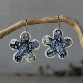 Ceramic Earrings Flower Indigo - Tribe Castlemaine
