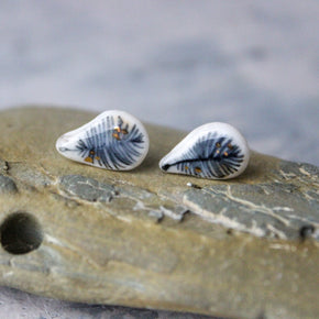 Porcelain Studs Feather Gold - Tribe Castlemaine