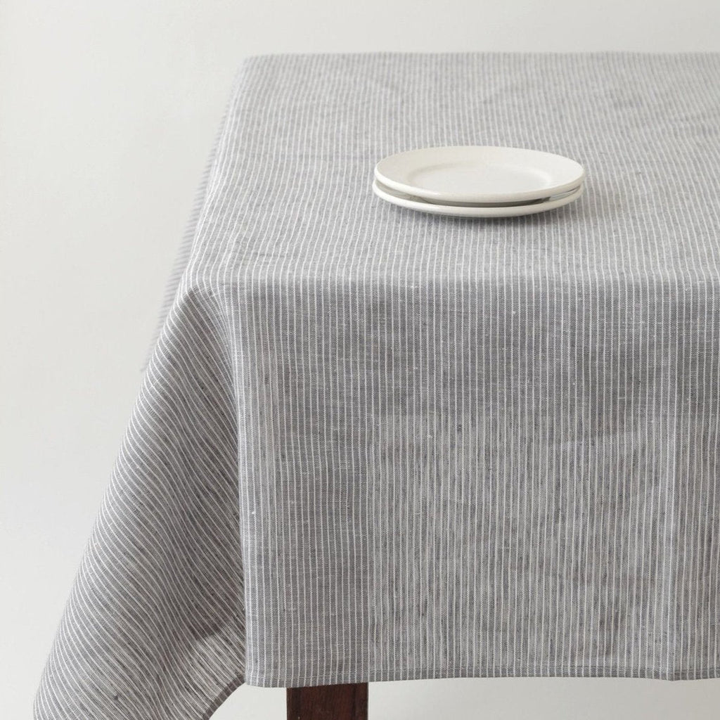 Fog Linen Grey White Stripe Table Cloth - Tribe Castlemaine