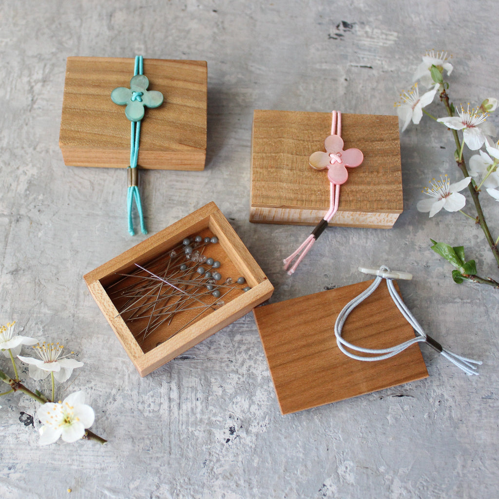 Glass Sewing Pins in Cherry-wood Box - Tribe Castlemaine