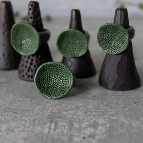 Large Round Coral Porcelain Rings Green - Tribe Castlemaine