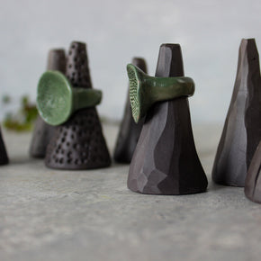 Large Round Coral Porcelain Rings Green - Tribe Castlemaine