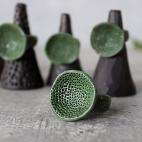 Large Round Coral Porcelain Rings Green - Tribe Castlemaine