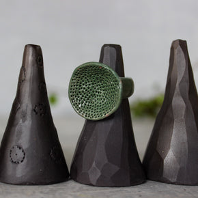 Large Round Coral Porcelain Rings Green - Tribe Castlemaine