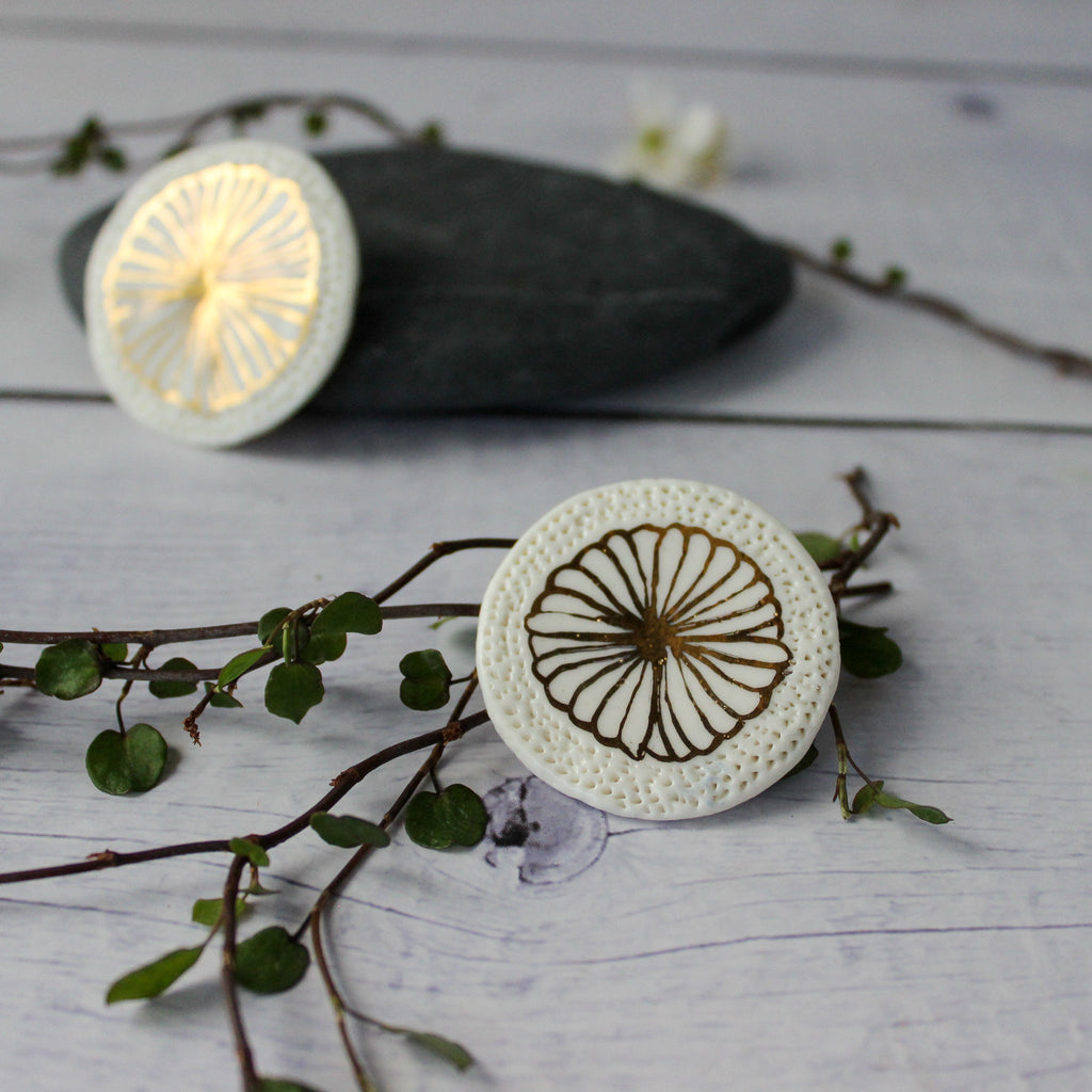 Porcelain Brooches Gold Flower - Tribe Castlemaine