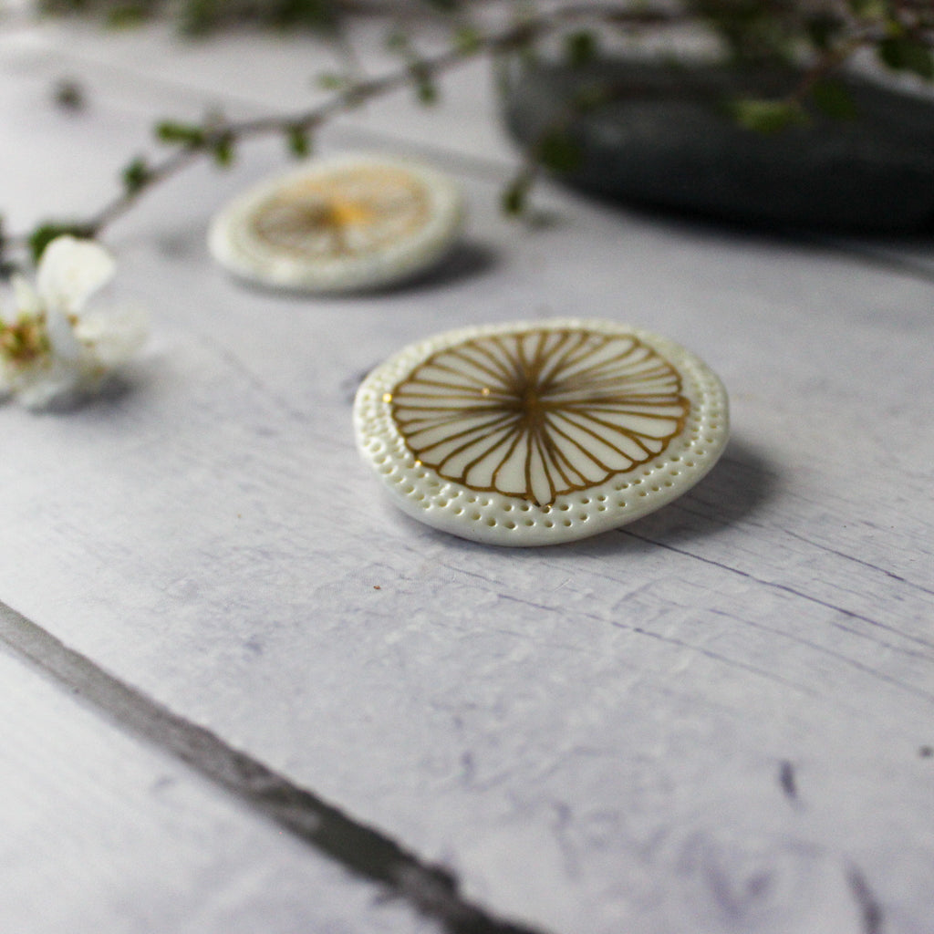 Porcelain Brooches Gold Flower - Tribe Castlemaine