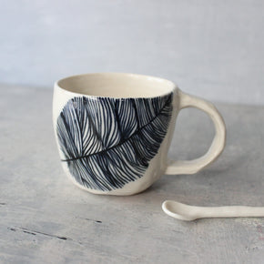 Ceramic Handled Cups Indigo Feather