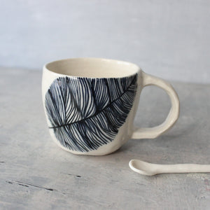 Ceramic Handled Cups Indigo Feather