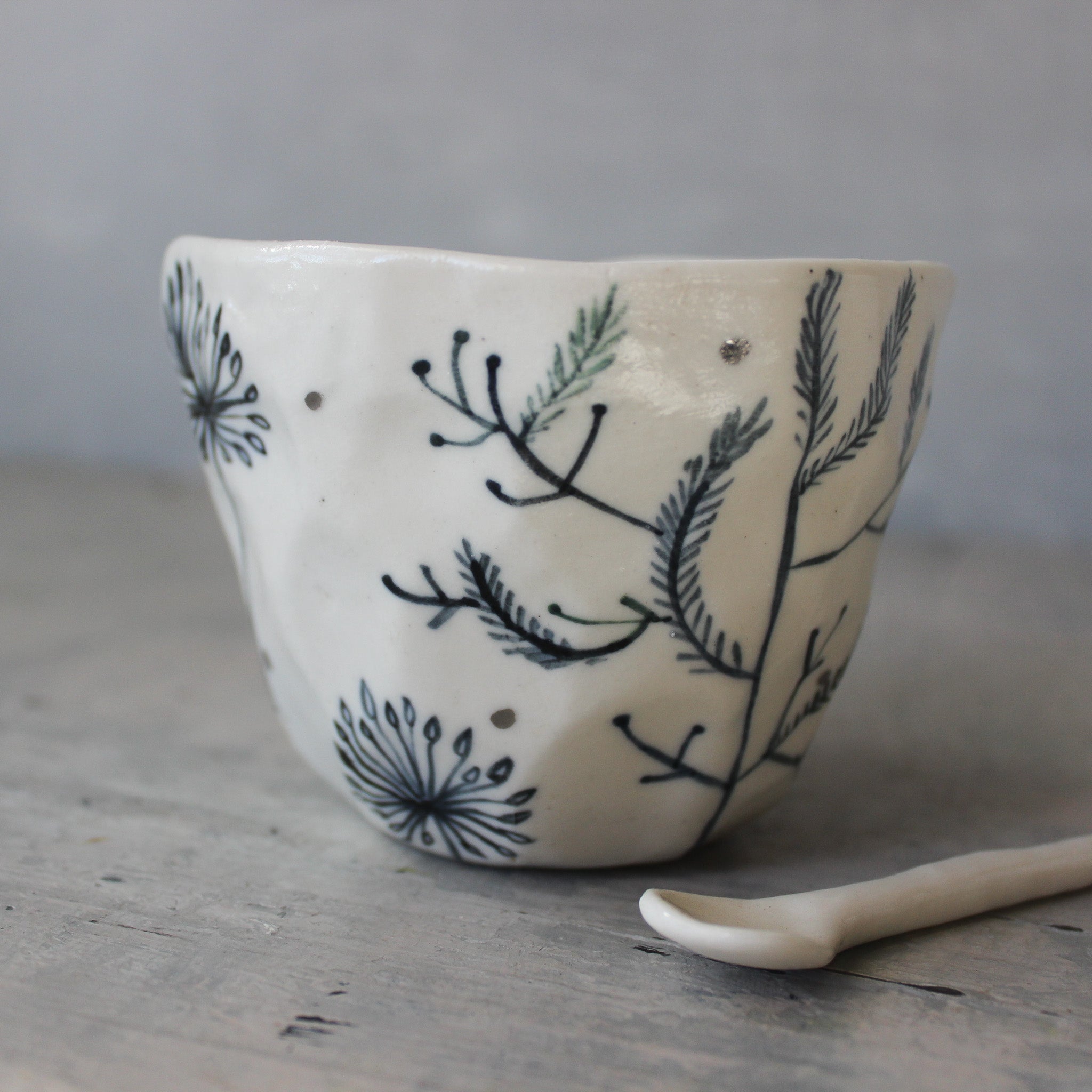 Porcelain Cups : Feather Dandelion Twig