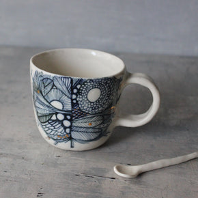 Porcelain Indigo Hand Painted Cups