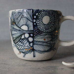 Porcelain Indigo Hand Painted Cups