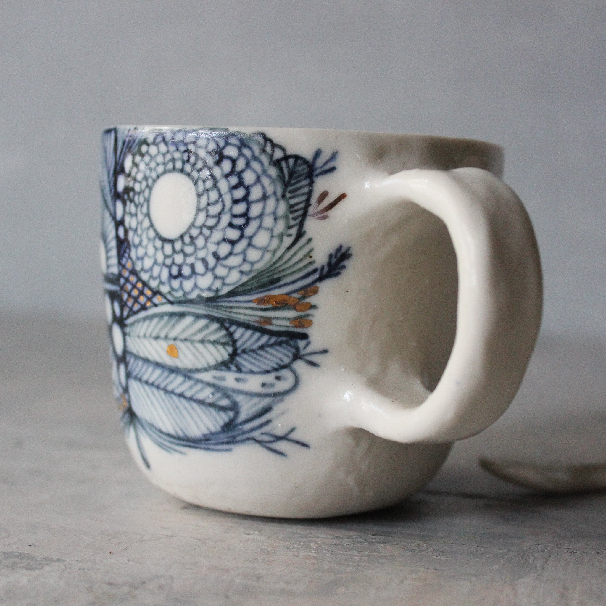 Porcelain Indigo Hand Painted Cups