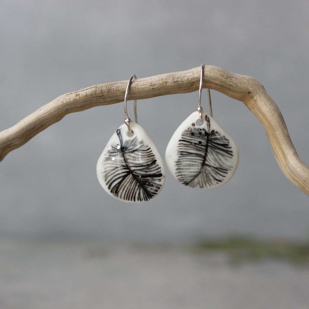 Ceramic Earrings Feather Teardrop