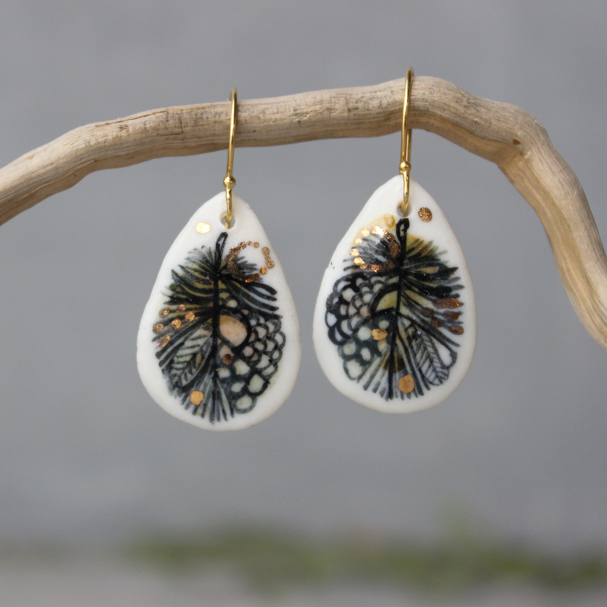 Ceramic Earrings Painted Detail Teardrop