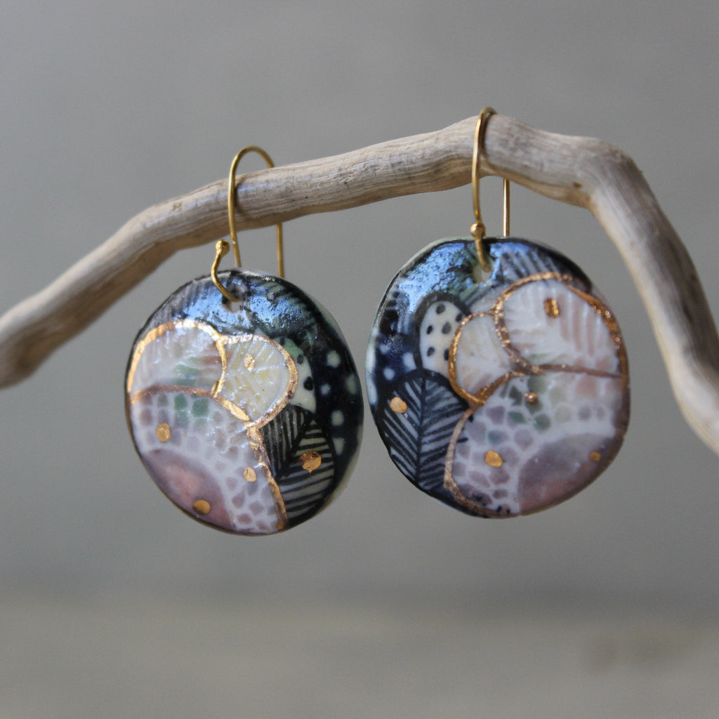 Ceramic Earrings Painted Detail #3