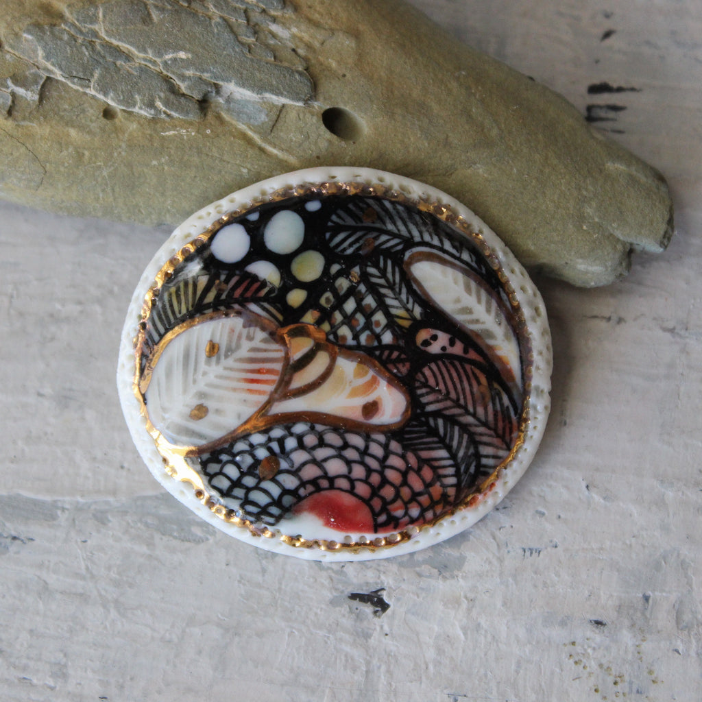 Painted Detail Porcelain Brooch