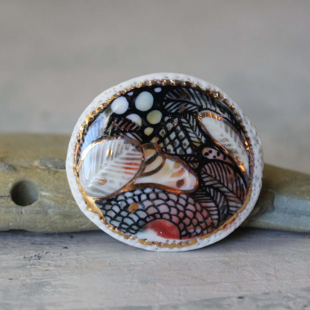 Painted Detail Porcelain Brooch