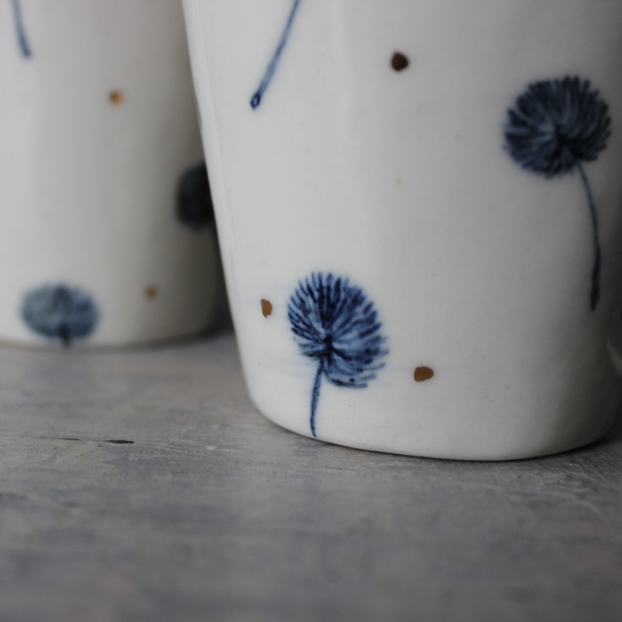 Porcelain Indigo Dandelion Cups