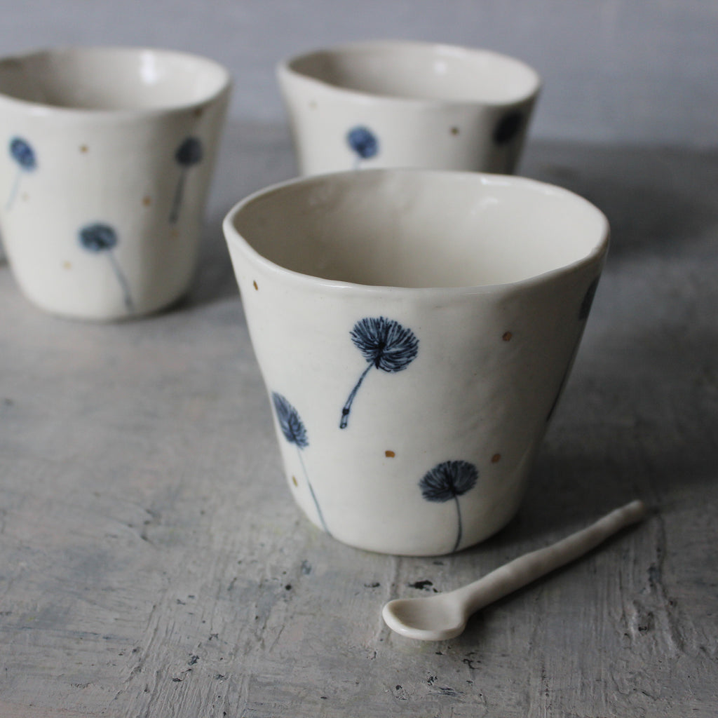 Porcelain Indigo Dandelion Cups