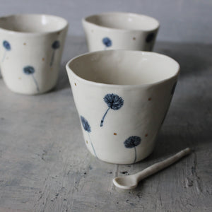 Porcelain Indigo Dandelion Cups