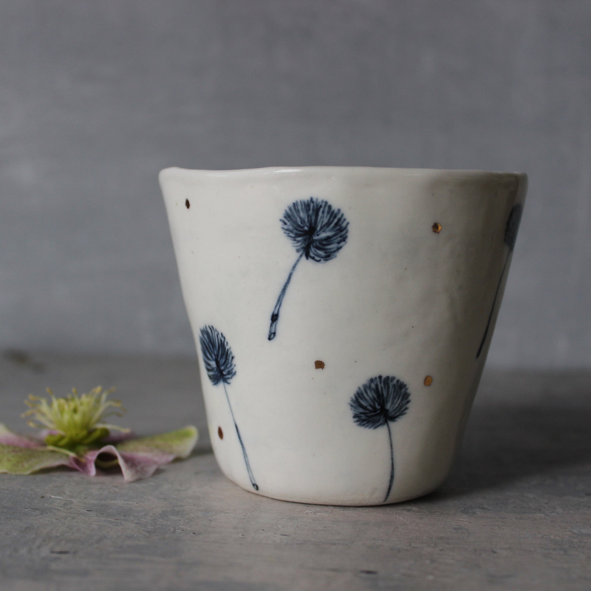 Porcelain Indigo Dandelion Cups