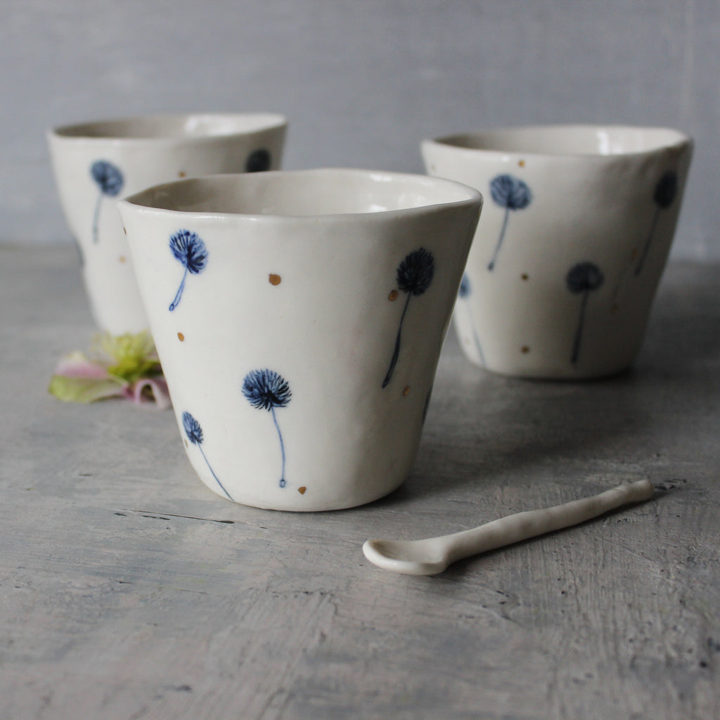 Porcelain Indigo Dandelion Cups