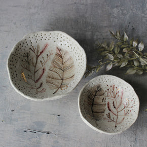 Little Sepia Feather Fern Dishes