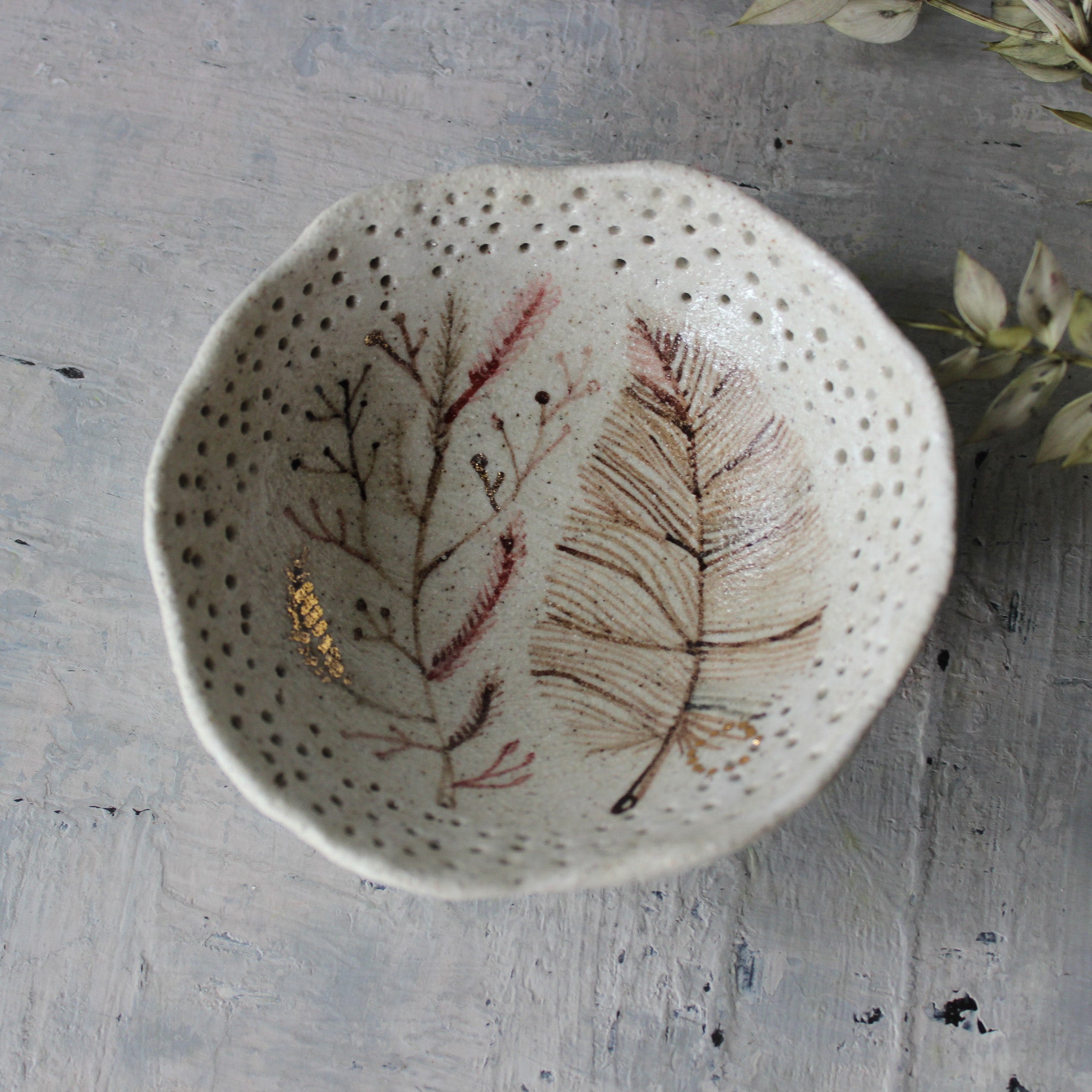 Little Sepia Feather Fern Dishes