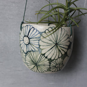 Hanging Ceramic Planter Green Daisy
