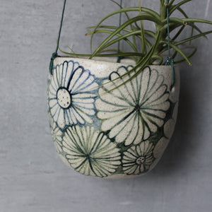 Hanging Ceramic Planter Green Daisy