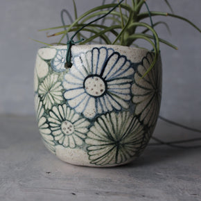 Hanging Ceramic Planter Green Daisy