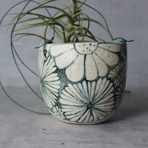 Hanging Ceramic Planter Green Daisy