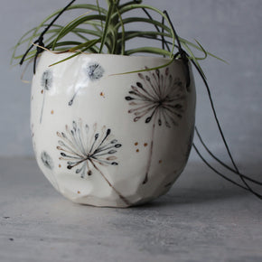 Hanging Ceramic Planter Feather Dandelion Twig