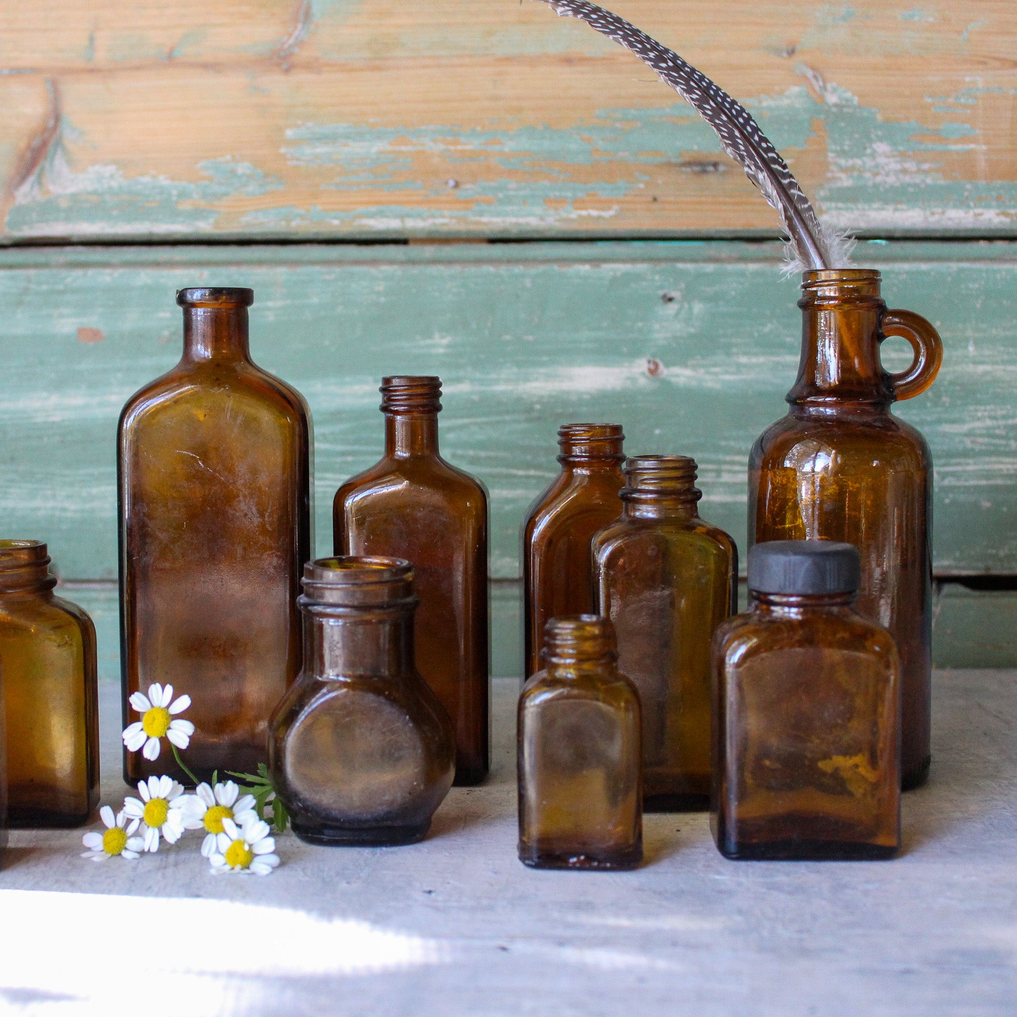 Vintage Amber Glass Bottles