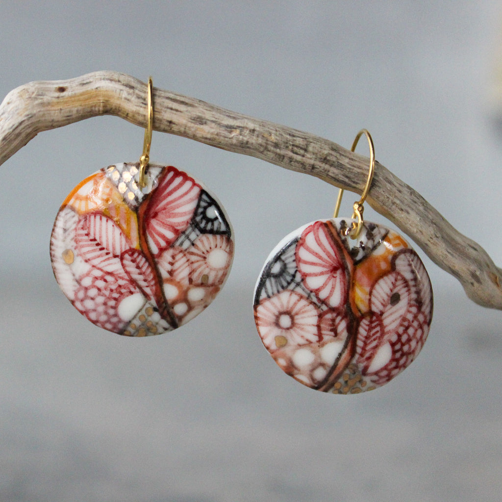 Ceramic Earrings Painted Detail #13