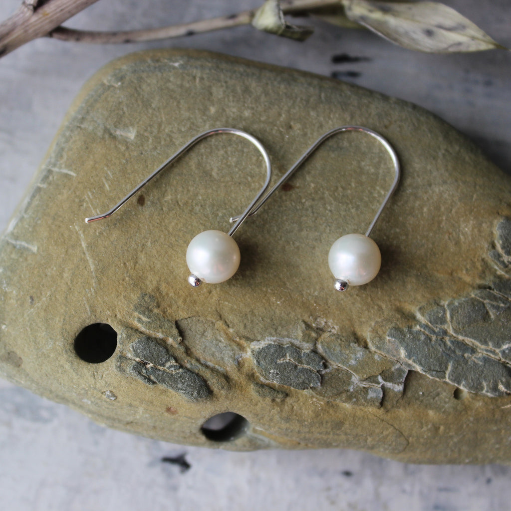 Round Pearl Silver Earrings