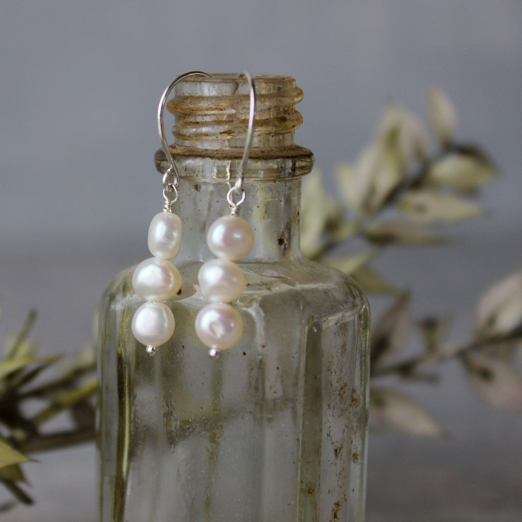 Baroque Pearl Trio Silver Earrings