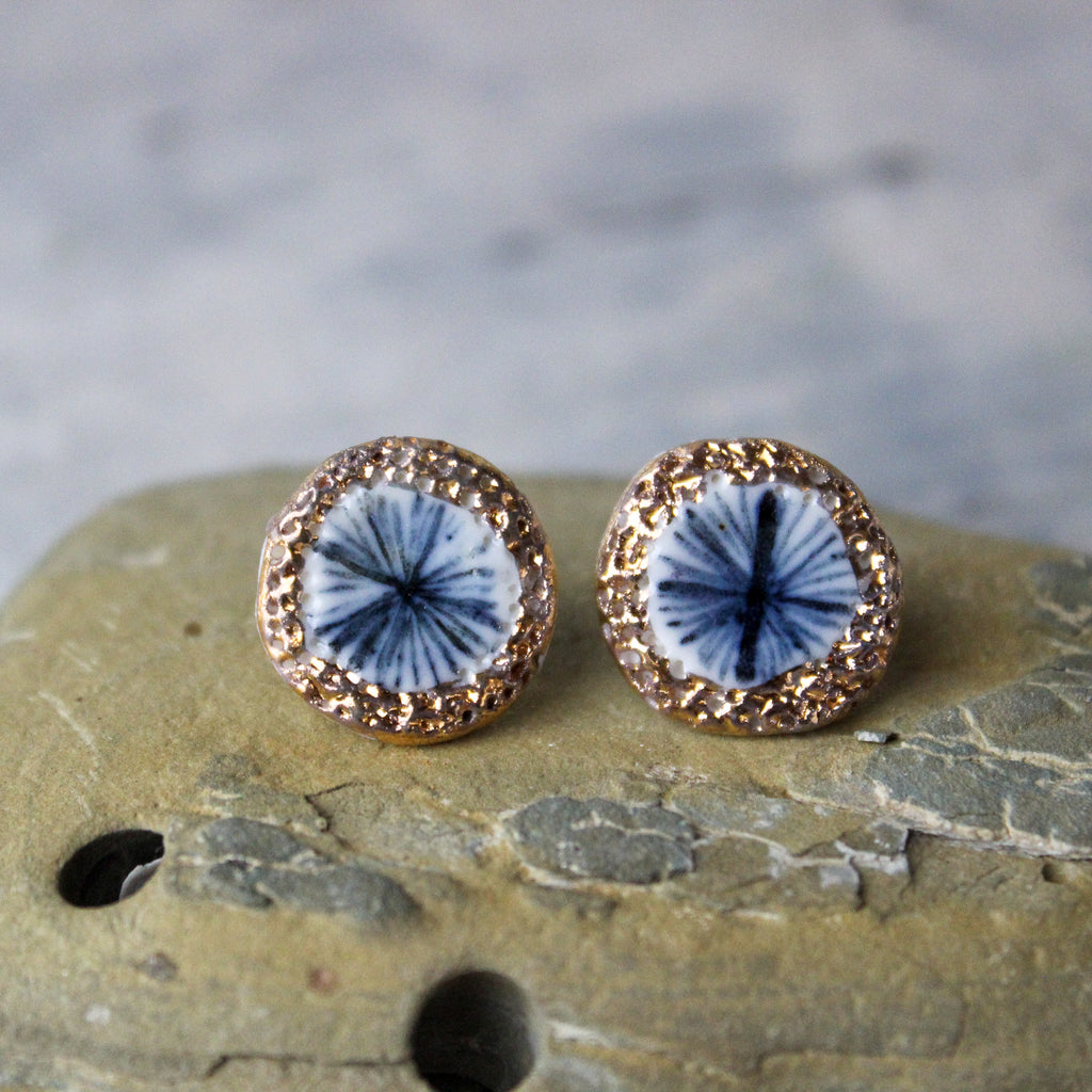 Porcelain Studs Indigo Star Gold