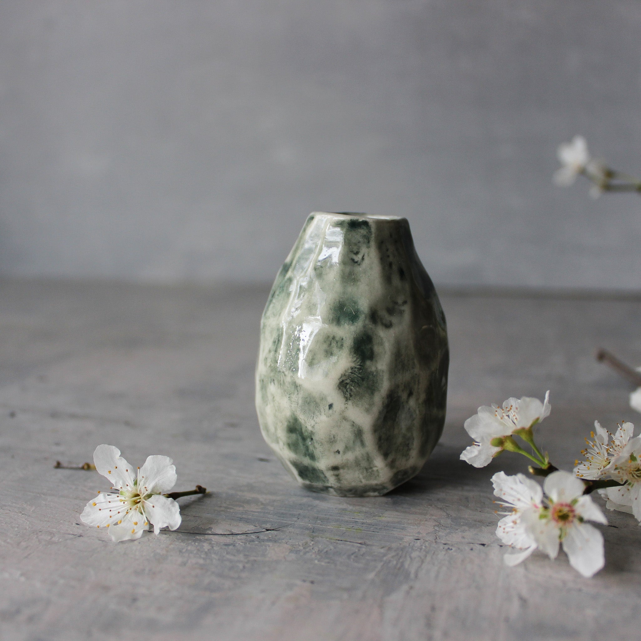 Little Faceted Green Vases