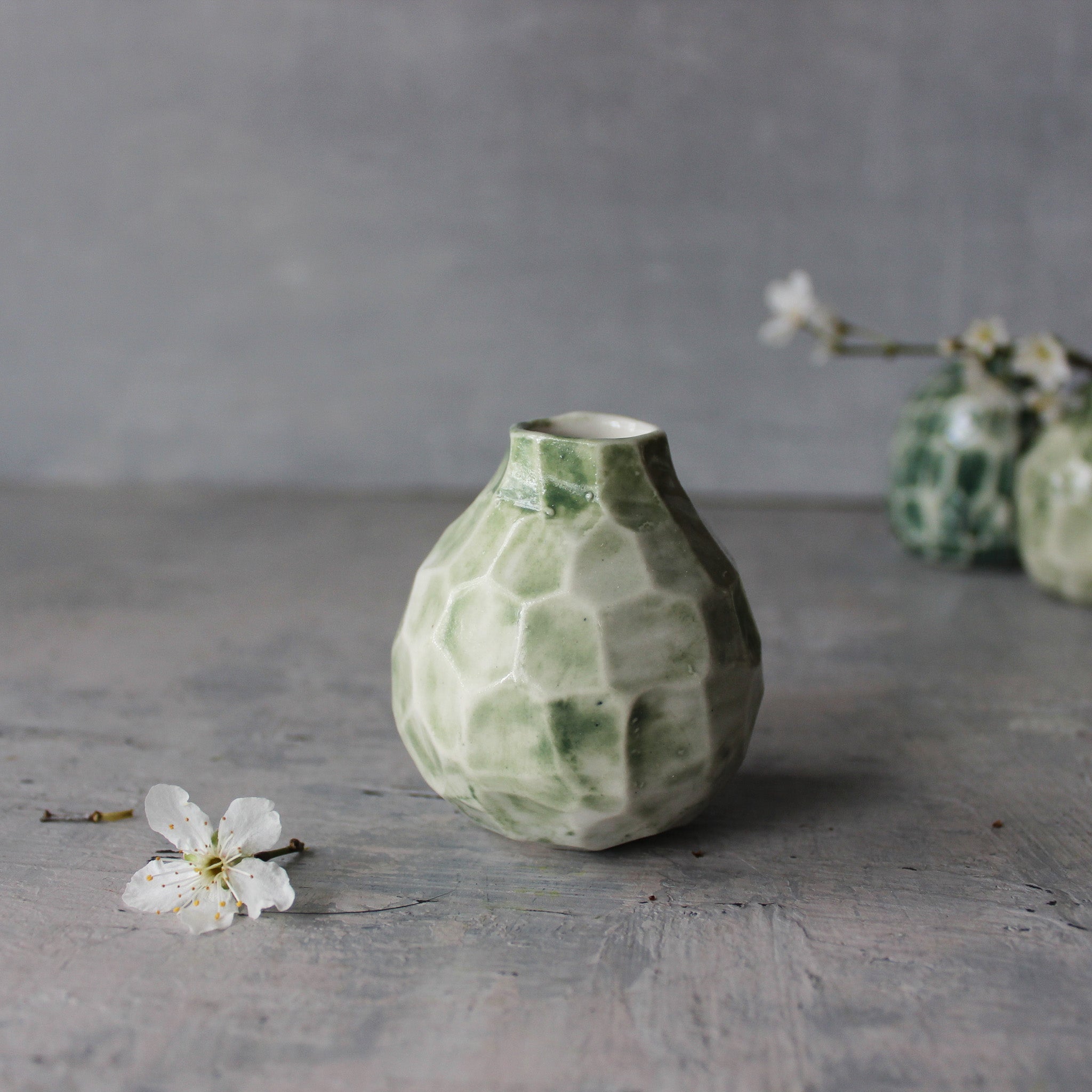 Little Faceted Green Vases