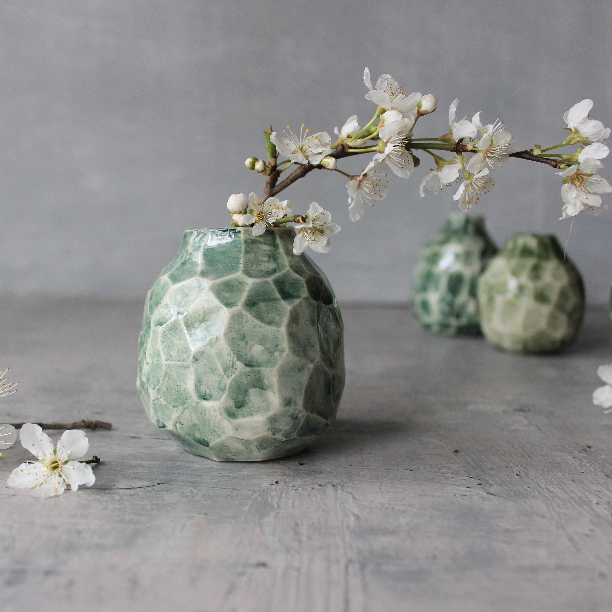 Little Faceted Green Vases