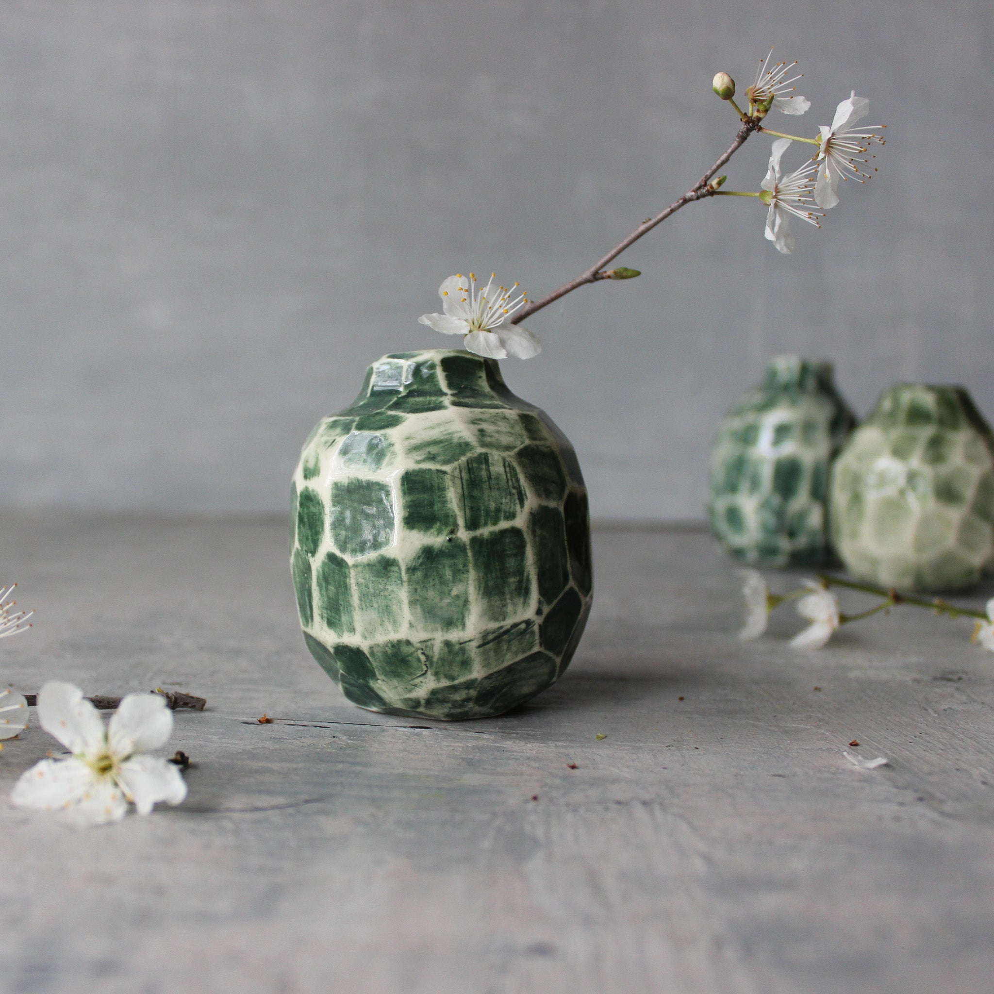 Little Faceted Green Vases