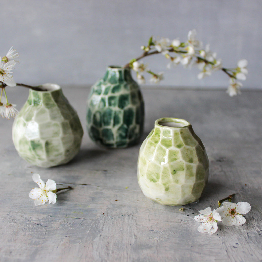 Little Faceted Green Vases