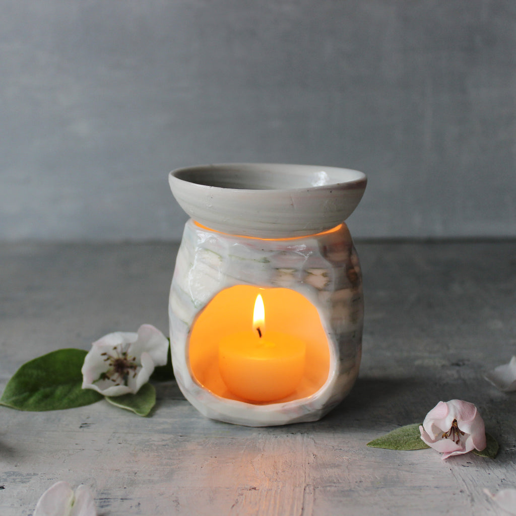 Ceramic Oil Burner Green Marbled